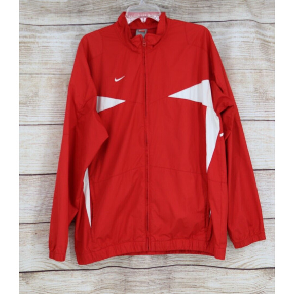 VINTAGE Nike Mens Full Zip Oversize Windbreaker Jacket Size Large Red White - Picture 1 of 9